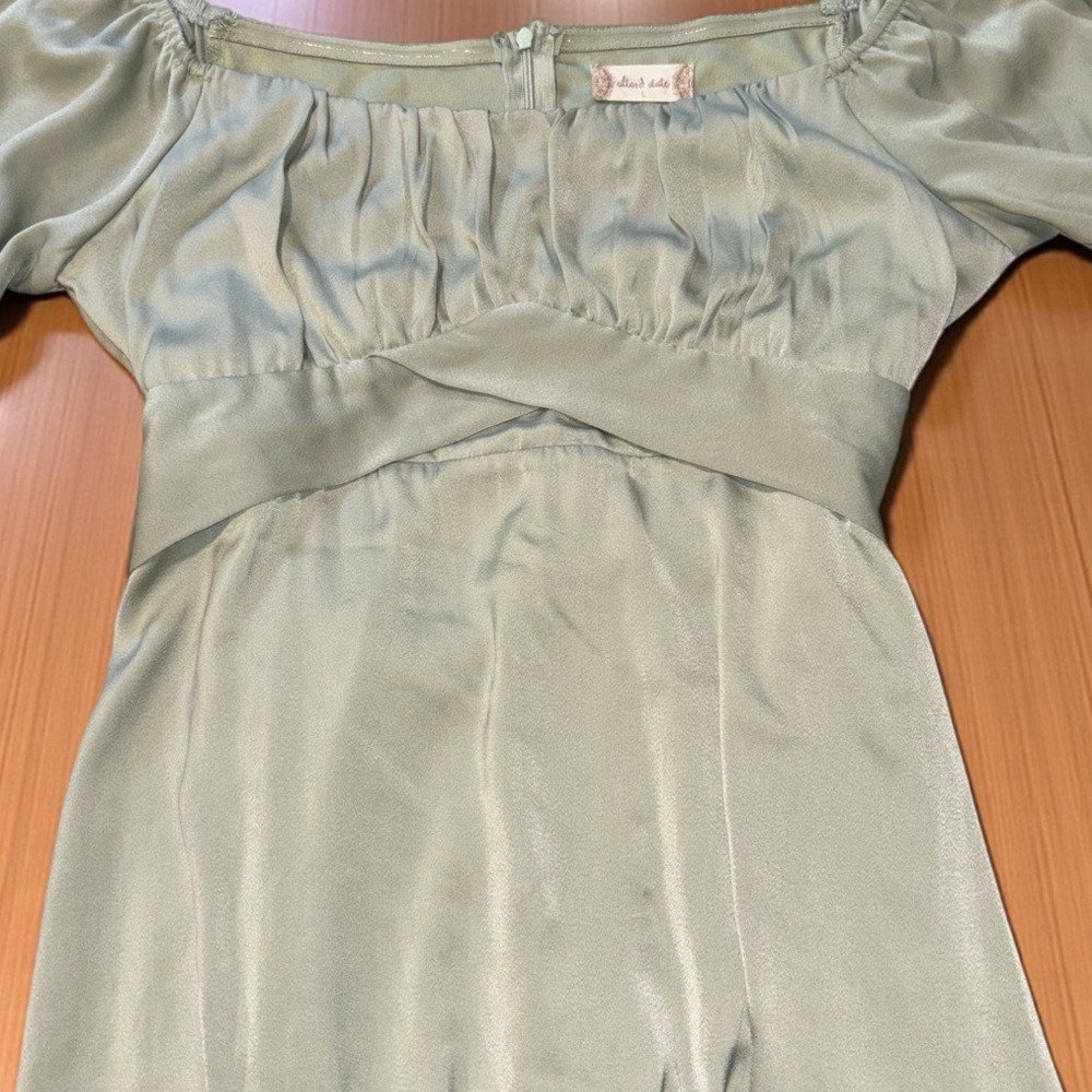 Altar'd State whimsical satin Puff Sleeve Mini milk made Dress fairy babydoll L - Picture 9 of 14